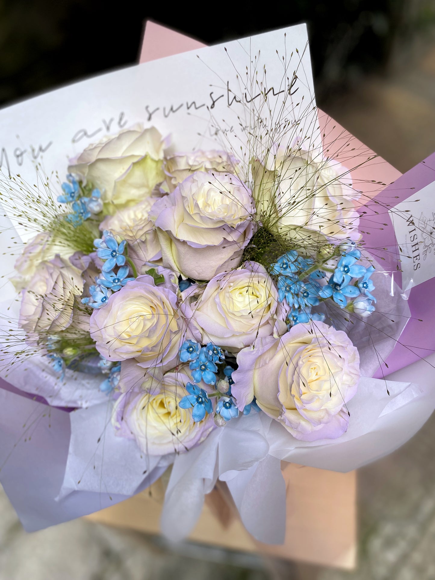 Large Fresh White Roses with Little Purple Bouquet