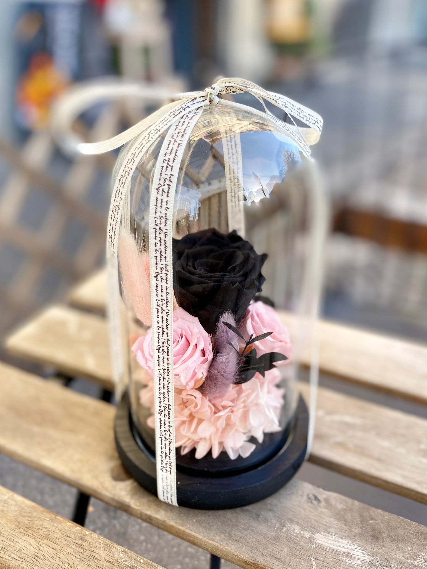 Luxury Preserved Flower Bottle - Black&Pink