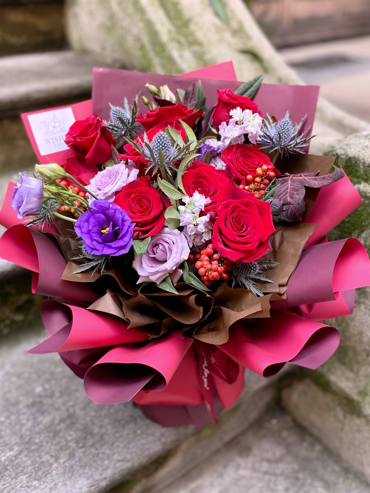 Vintage Medium Fresh Flower Bouquet - Red