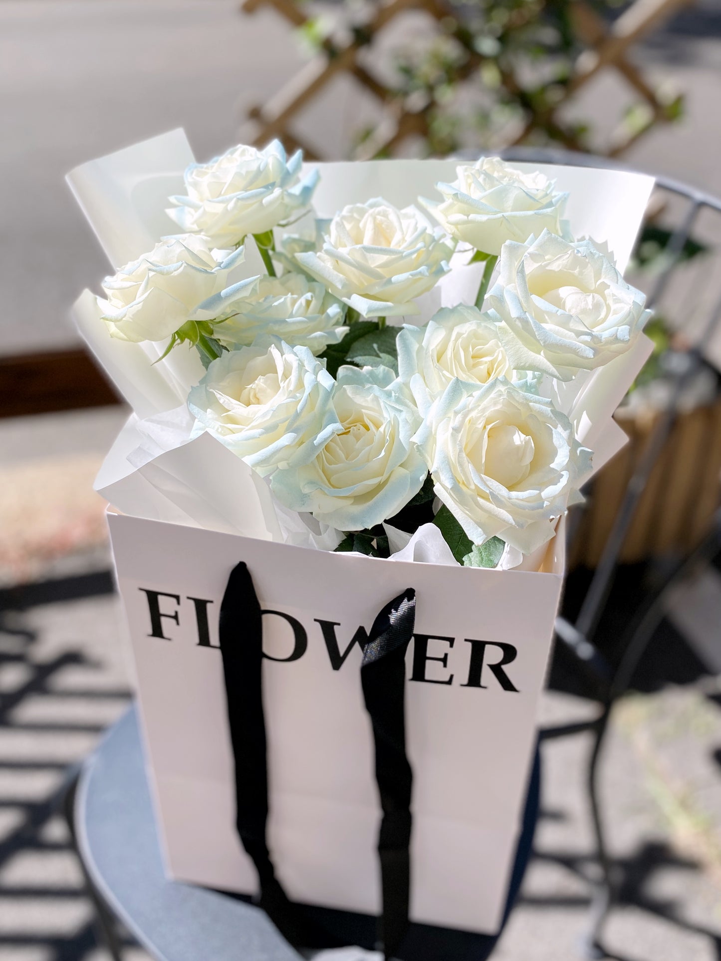 Fresh Flower Bouquet - White Roses with Color BabyBlue
