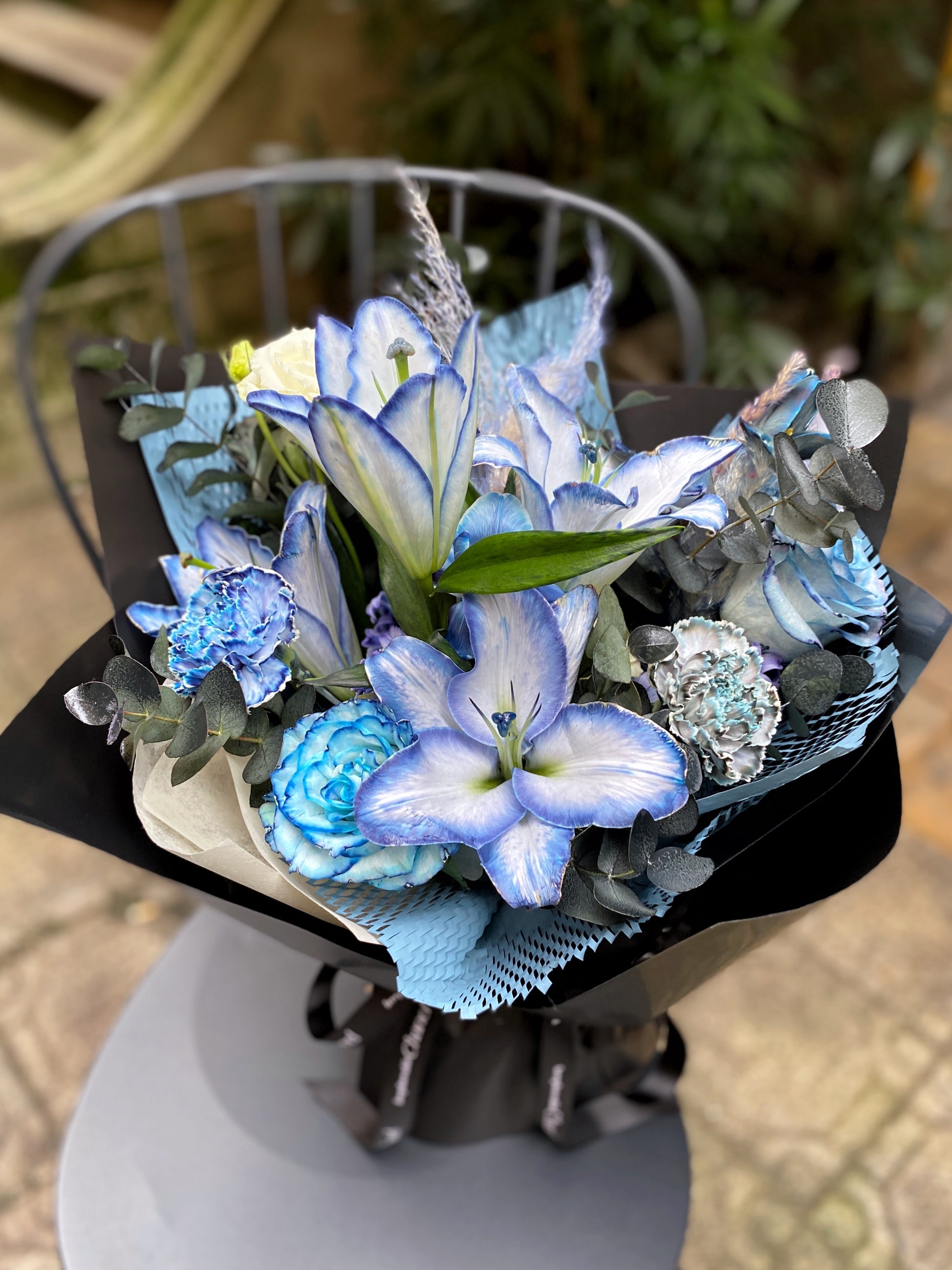 buy blue lily flower Fresh Flower Bouquet