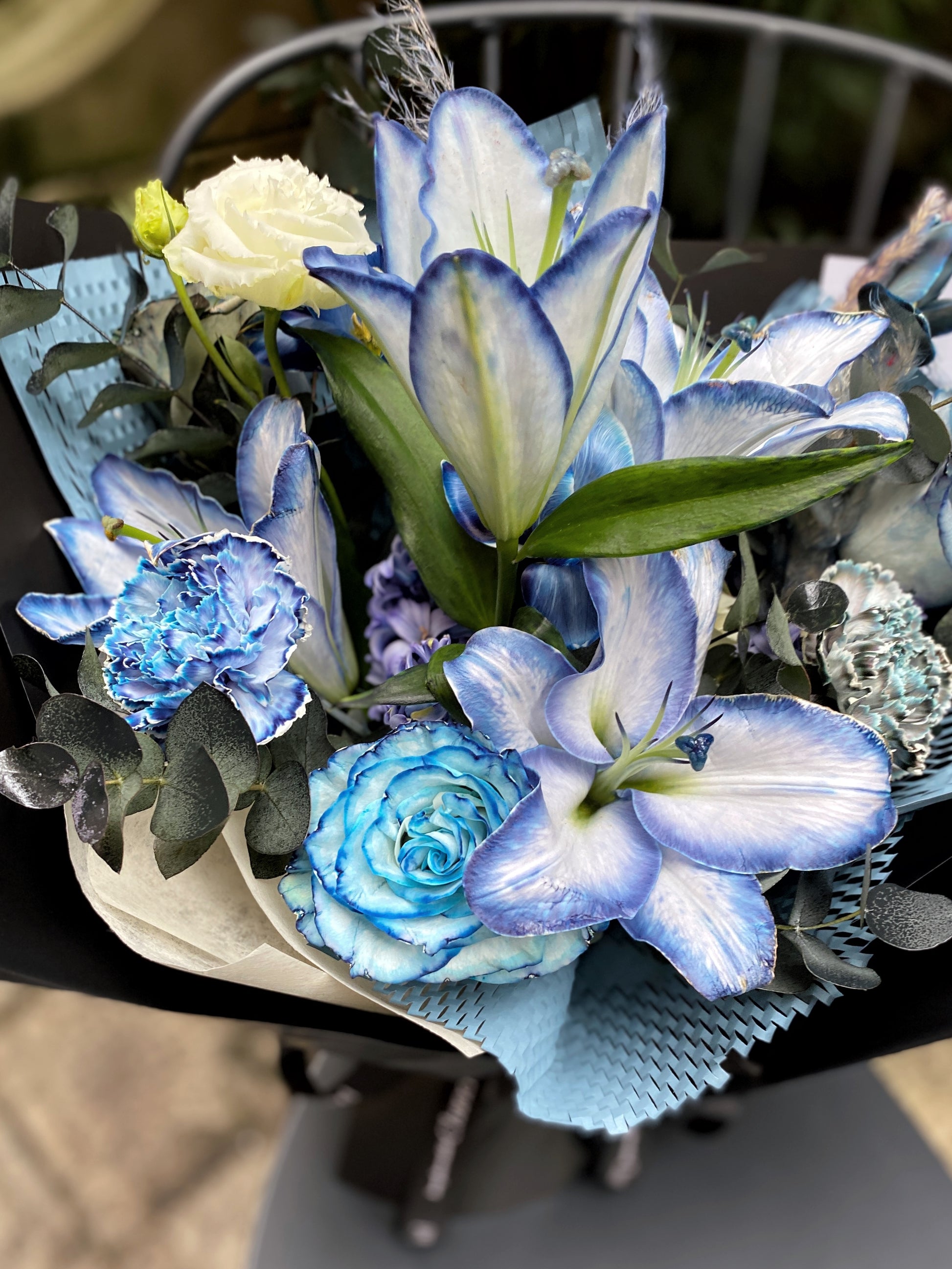 blue and white lily flower Fresh Flower Bouquet
