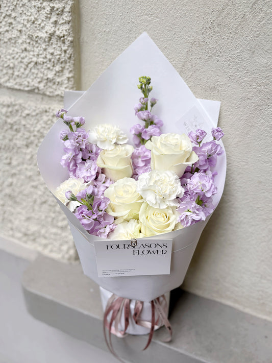 Mixed Fresh Flower Purple White Bouquet