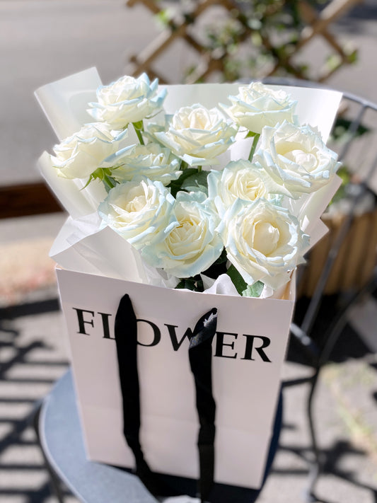 Fresh Flower Bouquet - White Roses with Color BabyBlue